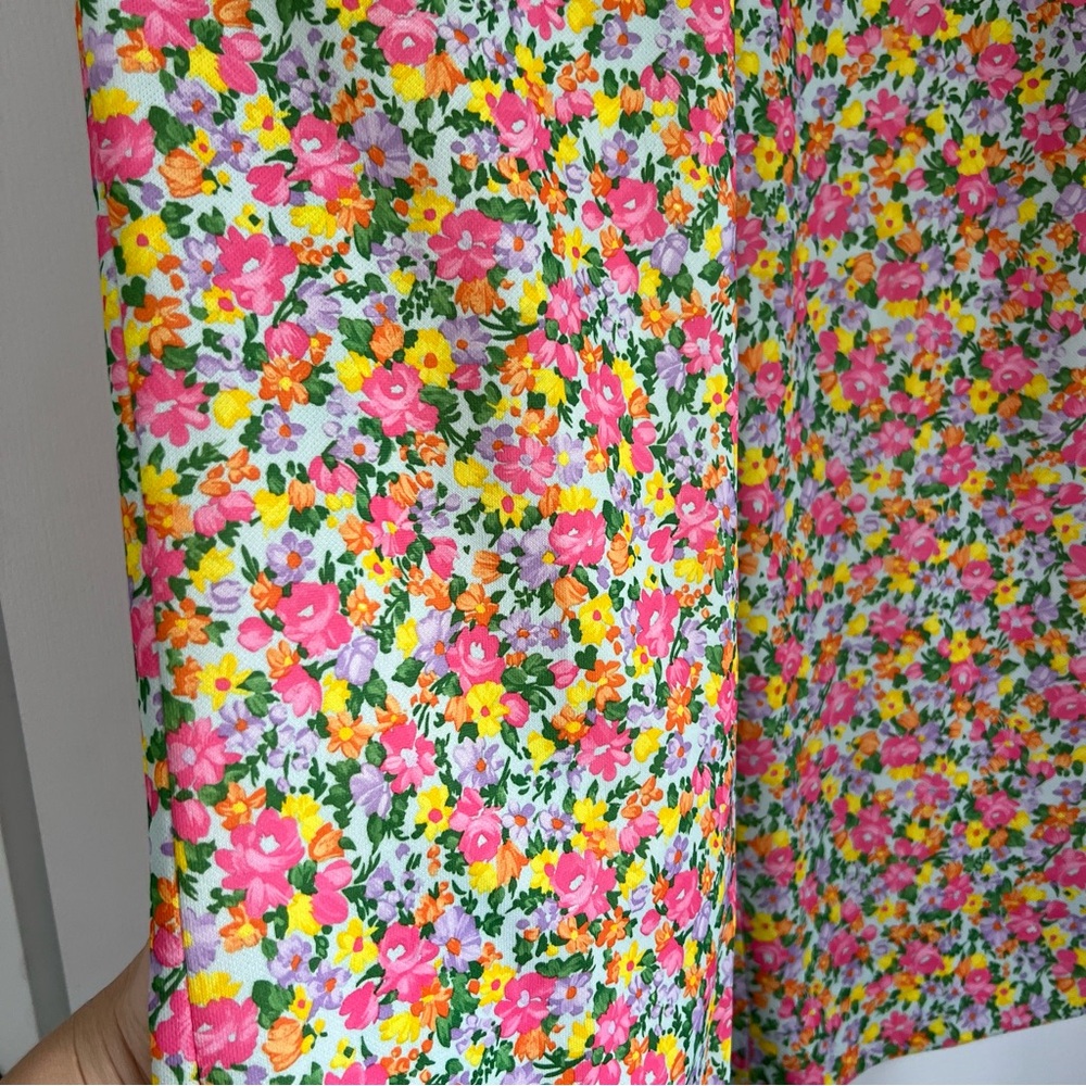 Vintage 70’s Flower Power Bright Floral Pants Trousers Straight Flare Leg Medium - Picture 14 of 16